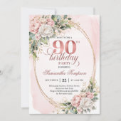 優しいパステルピンクゴールドユーカリ90歳の誕生日  招待状 (正面)