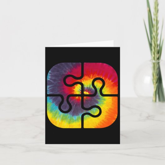 優しいパズルピース絞り染めかわいい自閉症待ち カード (正面)