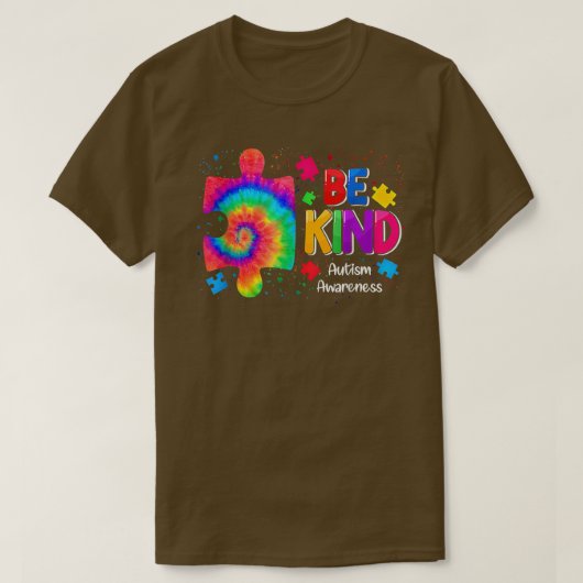 優しいパズルピース絞り染めかわいい自閉症待ち Tシャツ (デザイン正面)