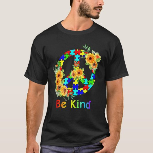 優しいヒマワリ 自閉症パズル啓発月間 サン Tシャツ (正面)