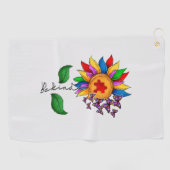 優しいヒマワリ – 自閉症意識 ゴルフタオル (横)