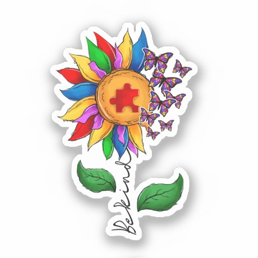 優しいヒマワリ – 自閉症意識 シール (正面)