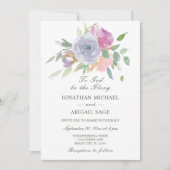 優しいピンクとパープルのシンプルな花のクリスチャン結婚式 招待状 (正面)