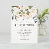 優しいピンクと白の花の美しい洗礼 誕生日のお知らせ 招待状 (スタンド正面)