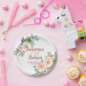 優しいピンクと緑の水彩花柄の結婚式用ペーパー ペーパープレート (パーティー)