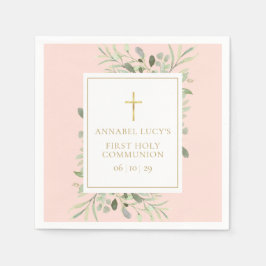 優しいピンクのグリーンが初めての聖体拝領 スタンダードカクテルナプキン