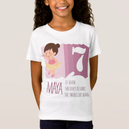 優しいピンクのバレエ 7歳の誕生日お祝いデザインの韻 Tシャツ