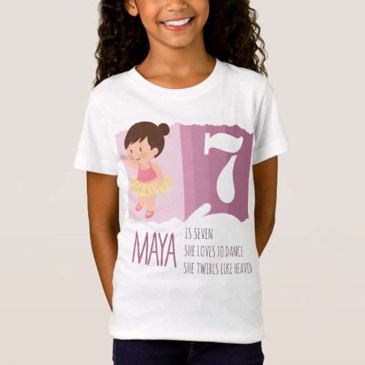 優しいピンクのバレエ 7歳の誕生日お祝いデザインの韻 Tシャツ (正面)