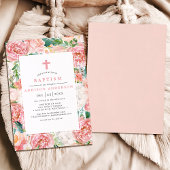 優しいピンクの水彩ペオニーとバラの花の洗礼 招待状