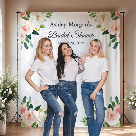 優しいピンクの花のウェディングシャワーの写真用背景 タペストリー