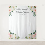 優しいピンクの花のウェディングシャワー写真用背景 タペストリー (正面)