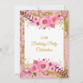 優しいピンクの花 ゴールドの誕生日パーティー 招待状 (裏面)