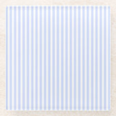 優しいベビーブルー淡い空色と白のストライプ ガラスコースター (正面)