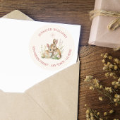 優しいベージュの森のウサギ花柄の差出人住所ラベル ラウンドシール