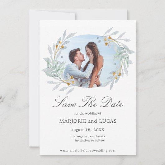 優しいボタニクスリース ⎥ フォト セーブ・ザ・デート カード (正面)