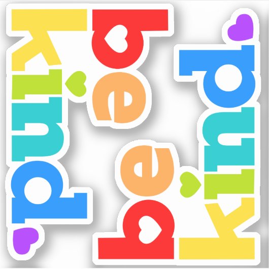 優しいレインボーグラフィックスローガンハートx2 シール (正面)