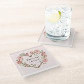 優しいロマンチックなローズの花束 ハート 愛 ガラスコースター (アングル)