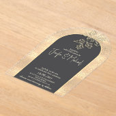 優しいロマンチックな金ゴールド紙吹雪フローラ アクリル招待状 (レイダウン)