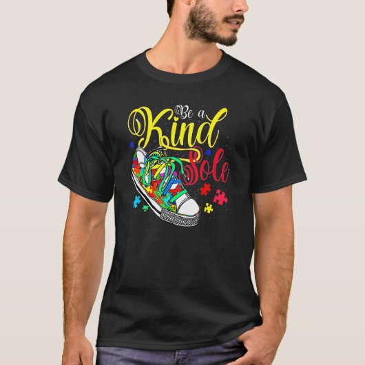 優しい一本の足 自閉症啓発 パズル シューズ Be Ki Tシャツ (正面)
