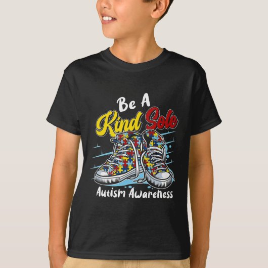 優しい唯一の自閉症意識パズルシューズBe Ki Tシャツ (正面)