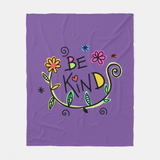 優しい引用文パープルフローラ フリースブランケット (正面)