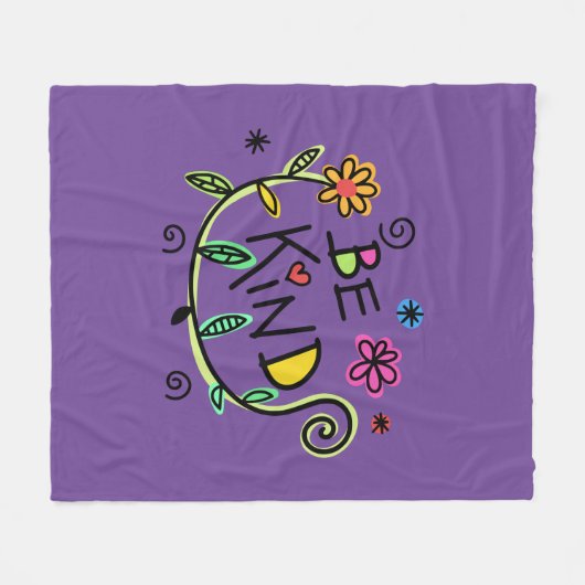 優しい引用文パープルフローラ フリースブランケット (正面(横))
