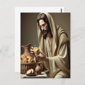 優しい恵みでパンを切るイエス ポストカード (正面/裏面)