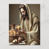 優しい恵みでパンを切るイエス ポストカード (正面)