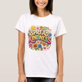 優しい気持ちを伝える - かわいい花と虹のデザイン Tシャツ