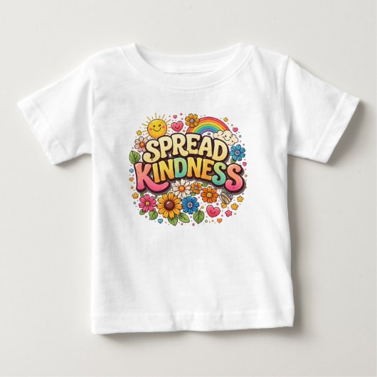 優しい気持ちを伝える - かわいい花と虹 ベビーTシャツ (正面)