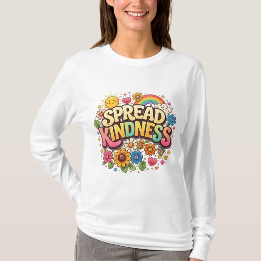 優しい気持ちを伝える - かわいい花と虹 Tシャツ (正面)