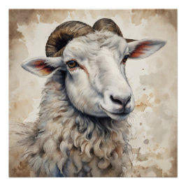 優しい水彩の羊のアートプリント ポスター