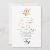 優しい水彩の花 フレーム ゴールド 捧げる 招待状 (正面)