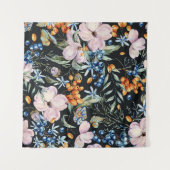 優しい水色：ピンクのフローラ果実 タペストリー (正面(横))