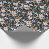 優しい水色:ピンクのフローラ果実 ラッピングペーパー (角)