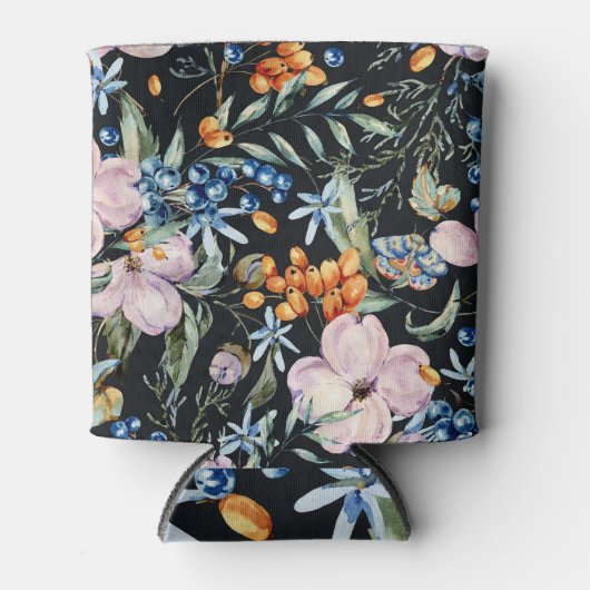 優しい水色:ピンクのフローラ果実 缶クーラー (正面)