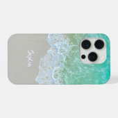 優しい海波、ビーチ砂、スクリプト名 iPhoneケース (裏面横)