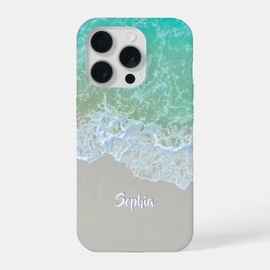 優しい海波、ビーチ砂、スクリプト名 iPhoneケース (裏面)