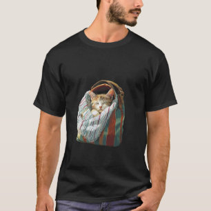 優しい猫が袋で寝るグラフィックアート Tシャツ