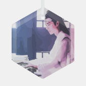 優しい王羲が琴を弾く ガラスオーナメント (正面)