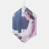 優しい王羲が琴を弾く ガラスオーナメント (正面左)