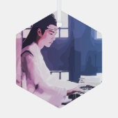 優しい王羲が琴を弾く ガラスオーナメント (裏面)