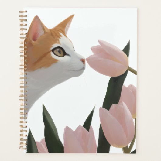 優しい生姜色の猫と花々 プランナー手帳 (正面)