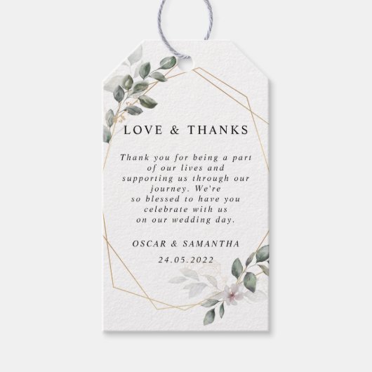 優しい緑の水の色の葉のフレーム&花 ギフトタグ (正面)