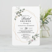 優しい緑の水の色の葉のフレーム&花 招待状 (スタンド正面)