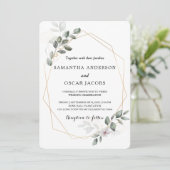 優しい緑の水の色の葉のフレーム&花 招待状 (スタンド正面)