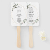 優しい緑の水彩の葉のフレームと花 ハンドファン (正面&裏面)