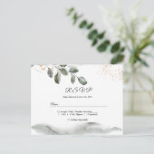 優しい緑の水彩の葉 | ゴールドダスト インビテーションポストカード (スタンド正面)