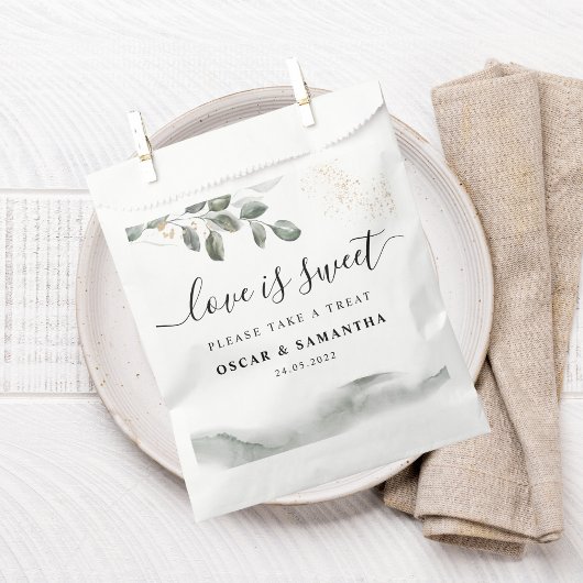 優しい緑の水彩の葉 | ゴールドダスト フェイバーバッグ