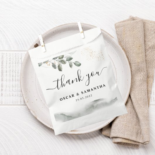 優しい緑の水彩の葉 | ゴールドダスト フェイバーバッグ